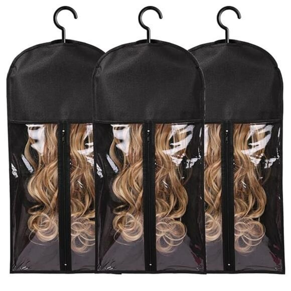 Hair Extension Wig Storage Bags with Hanger Set of 3 Dust Proof Closet Organizer - Picture 7 of 7